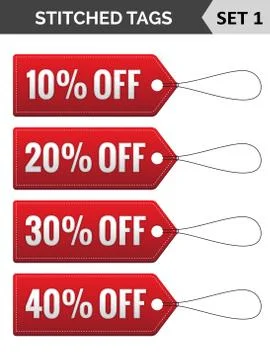 Stitched tags. Set 1. Vector illustration. Stock Illustration
