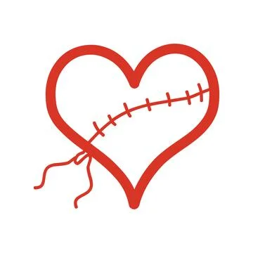 Stitched With Thread Red Doodle Heart Icon Stock Illustration