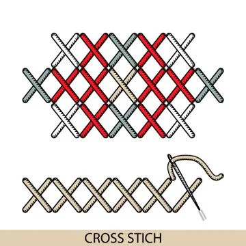 Stitches cross stich type vector. Collection of thread hand embroidery and se Stock Illustration