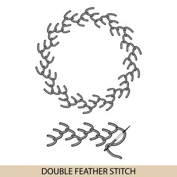 Stitches DOUBLE FEATHER stich type vector. Collection of thread hand embroide Stock Illustration