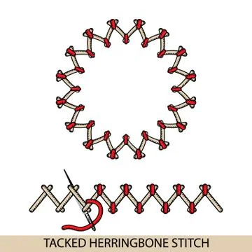 Stitches tacked herringbone stich type vector. Collection of thread hand embr Stock Illustration