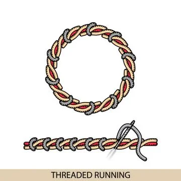 Stitches threaded running stich type vector. Collection of thread hand embroi Stock Illustration