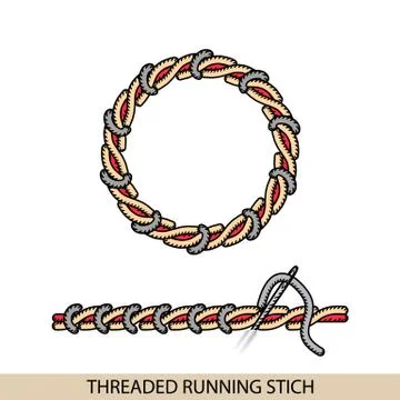 Stitches WHIPPED STEM stich type vector. Collection of thread hand embroidery Stock Illustration
