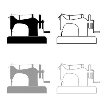 Stitching machine Sewing machine Tailor equipment vintage icon outline set bl Stock Illustration