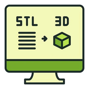 STL and Cube on PC Screen vector Additive Manufacturing Technology colored .. Stock Illustration