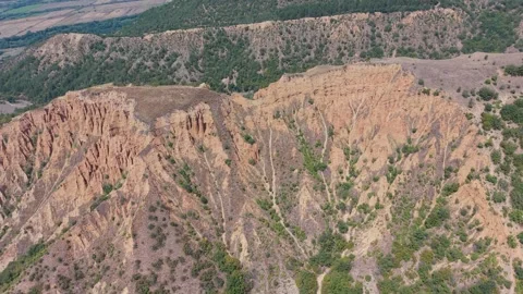 Stob Pyramids Rock Formations and Eroded Sand Cliffs, Bulgaria Stock Footage 343365401