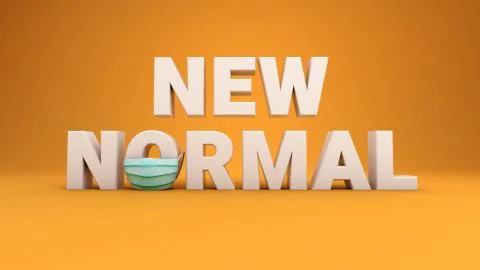 Stock 3D render of new normal words in a front view with a yellow background. Stock Illustration