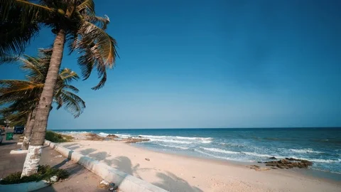 Stock 4k: Beautiful beach background with sea, waves, horizon and blue sky Stock Footage 114979062