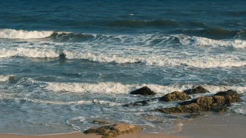 Stock 4k: Beautiful beach background with sea, waves, horizon and blue sky Stock Footage 114982453