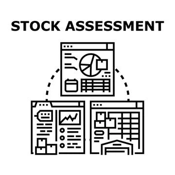 Stock assessment process analyzing inventory and data イラスト素材
