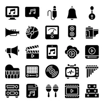 Stock Audio Solid Icons Set Stock Illustration