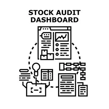 Stock audit dashboard managing inventory and data analytics Illustrazione stock
