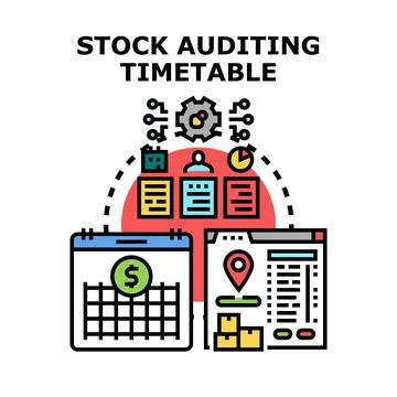 Stock auditing timetable planning inventory management process Stock Illustration