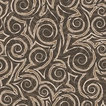 Stock beige seamless vector pattern of spirals and corners on a brown background Stock Illustration