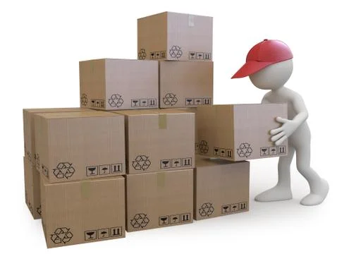 Stock boy stacking cardboard boxes Stock Illustration