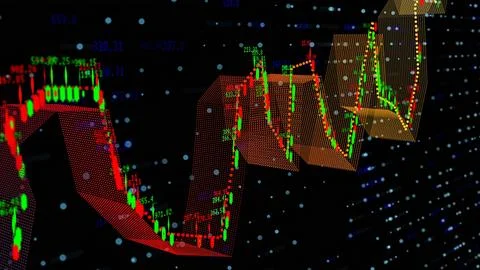 Stock candlestick chart rise, side view, animation. Bright positive trend and Stock Illustration