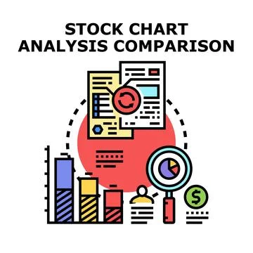 Stock chart analysis comparison for investment strategy Stock Illustration
