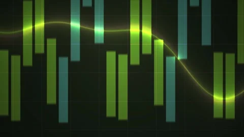 Stock Chart with Glowing Green Trend Line and Dynamic Bars for Visual Data .. Stock Footage 343767403