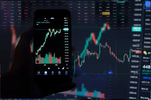 Stock chart image displayed on computer screen Stock Photos