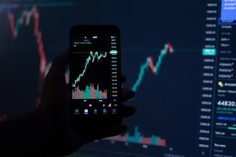 Stock chart image displayed on computer screen Stock Photos