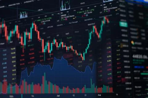 Stock chart image displayed on computer screen Stock Photos