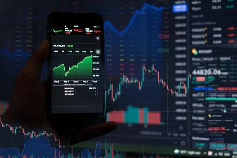 Stock chart image displayed on computer screen Stock Photos