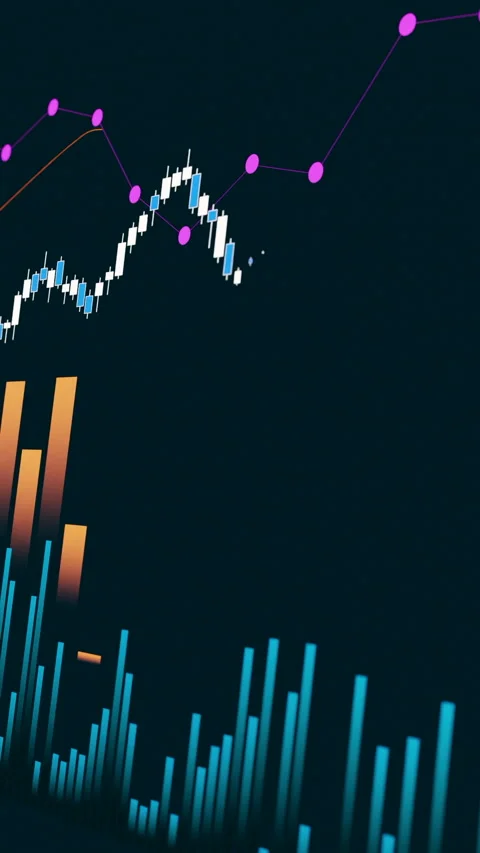 Stock chart, orange bar graph, pink graph. Video stock 320914057