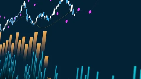 Stock chart, orange bar graph, pink graph. Stock Footage 321550721