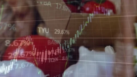Stock chart overlay appearing on start, sweeping produce and covering vendor, Stock Footage 332296785