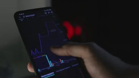 The stock chart is scrolling on the phone Stock Footage 162726211