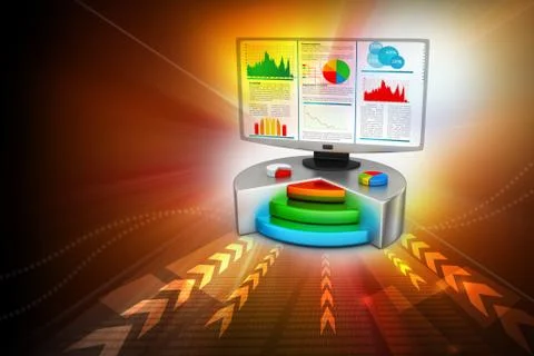 Stock chart showing the computer monitor Stock Illustration