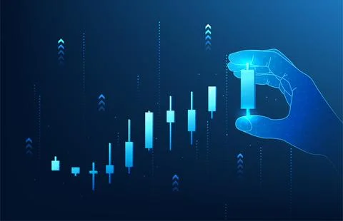 Stock chart technology A hand holding a candlestick chart represents managi.. 库存插图