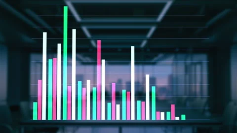 Stock charts visualization. Rising and falling columns, graphs showing increase Stock Footage 161701524