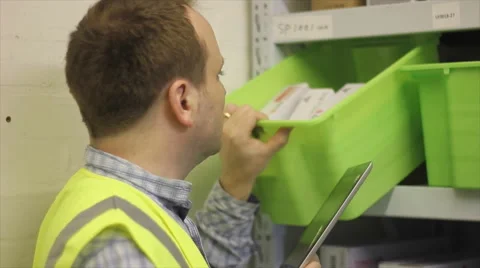 Stock check in warehouse with iPad Stock Footage 60047181