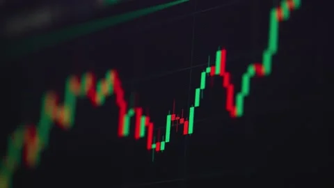 Stock exchange bar chart. Close up of decrease and increase bitcoin graph on 库存影片 162726215
