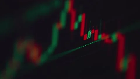 Stock exchange bar chart. Close up of decrease and increase bitcoin graph on 库存影片 162726400