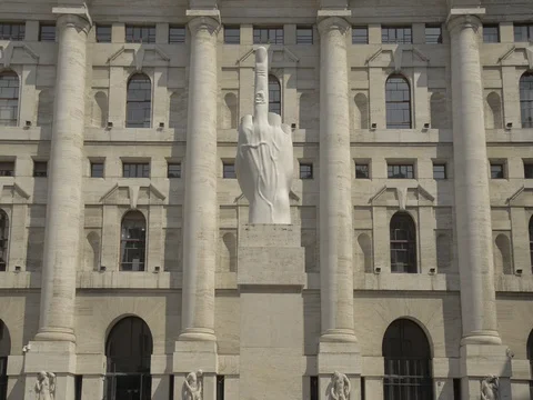 Stock exchange building in Piazza Afari. Borsa Italiana S.p.A., based in Milan. Stock Footage 80269832