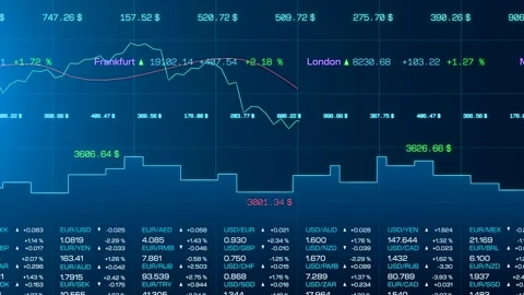 Stock exchange chart and graphs moving up and down, market data. Stock Footage 309033517