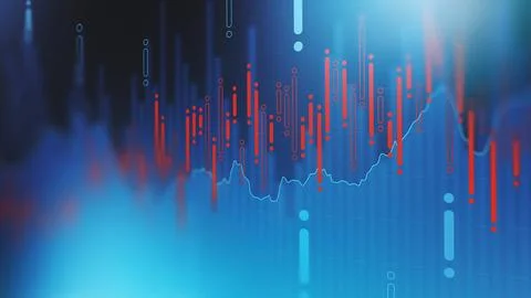 Stock exchange chart displays trading data with candlesticks and price movements Stock Illustration