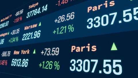Stock exchange data and information about Zurich, Tokyo, Paris, London, New York Stock Footage 305833382