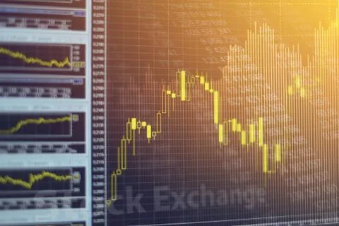 Stock exchange display panel Graph bars and quotation Fotos Stock