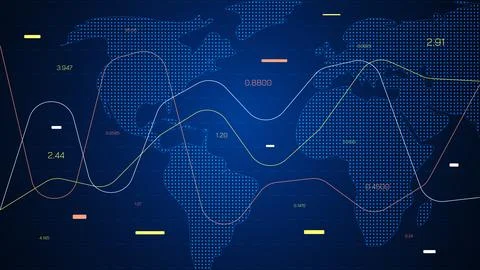 Stock exchange trading chart graph shows data across the world for various Stockillustratie