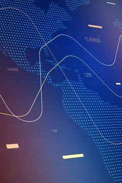 Stock exchange trading chart showing data over time on a blue background Illustrazione stock