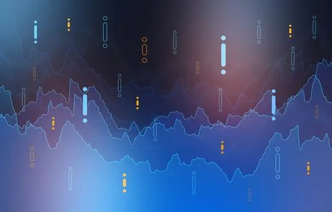 Stock exchange trading chart shows data over time with various indicators and Stock Illustration
