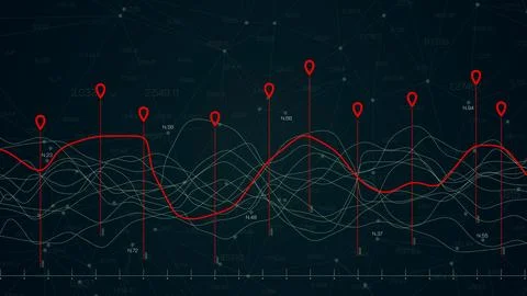 Stock exchange trading chart shows price changes over time with key data points Stock Illustration