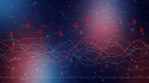 Stock exchange trading chart shows price movement over time and key points of Ilustração Stock