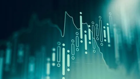 Stock exchange trading graph shows market trends and price changes over time Ilustração Stock