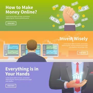 Stock exchange trading set of web banners 스톡 일러스트
