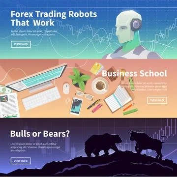 Stock exchange trading set of web banners Stock Illustration