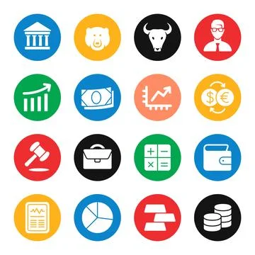 Stock exchange vector icon set. Business and finance icons. Stock Illustration